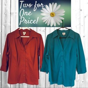 (2) Worthington Button Front Blouse Dress Shirt 2X